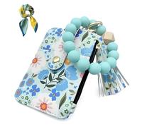 Generico Portamonete Braccialetto Fiori Donna, Carino Portacard Perline Silicone, Borsellino Stile Etnico Femminile (Light-blue)