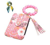 Generico Portamonete Braccialetto Fiori Donna, Carino Portacard Perline Silicone, Borsellino Stile Etnico Femminile (Dark-pink)
