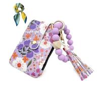 Generico Portamonete Braccialetto Fiori Donna, Carino Portacard Perline Silicone, Borsellino Stile Etnico Femminile (Purple)