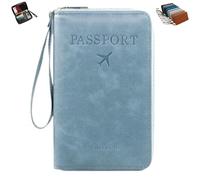 Generico Portapassaporto da viaggio - Portafoglio multifunzionale per passaporto, portafoglio da viaggio antifurto (Sky Blue,One size)