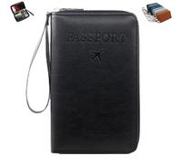 Generico Portapassaporto da viaggio - Portafoglio multifunzionale per passaporto, portafoglio da viaggio antifurto (Black,One size)