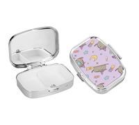 Generico Portapillole a 2 scomparti per medicinali,Cute Cartoon Cat Motivo Mini Portapillole Quadrato, Organizer Portatile da Viaggio, per Vitamine e Medicinali Tablet per Uso Quotidiano,luna