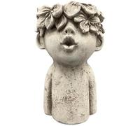 Generico portavasi vasi Decorativi in Cemento busto con Motivo Floreale, 24 e 15 cm di Altezza, Colore Grigio (24 cm)