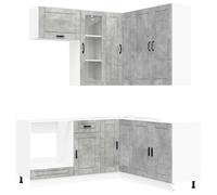 Generico PORTO Cucina 8 Pezzi Grigio Cemento Legno Ingegnerizzato | Mobile con ancoraggio a parete, piedini regolabili, pensile vetro, base cassetto, pannello lavastoviglie