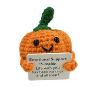 Generico Positive Häkelarbeit, Kürbis Zur Emotionalen Unterstützung, Kleine Kürbis-Häkelpuppe 8 Cm/3,15 Zoll Süße Häkelpuppe Mit Positiver Karte, Cartoon-Kürbis-Plüsch Für