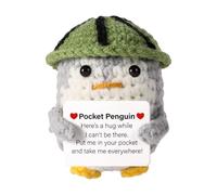 Generico Positiver Pinguin Figur - Plüsch Häkelpuppe Schwarz 10cm, Inspirierende Dekoration | Handgemacht Stil mit Motivationskarte for Schreibtisch Bücherregal Kinderzimmer Stimmung Freude