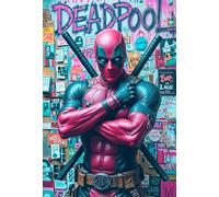 Genérico Poster decorativo in alluminio DeadpoolArte da parete, stampa di supereroe su sfondo graffiti, decorazione moderna, arte grafica a fumetti, rosso e nero