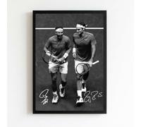 Generico Poster Incorniciato Roger Federer e Rafael Nadal Tennis | Bianco e Nero, Con Autografi stampati,Cornice Nera, Arte da Parete, Foto Tennis