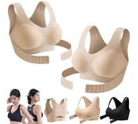 Generico Posture Corrector Bra for Women Adjustable Back Support Front Closure Bras, Seamless Breathable Shaping Underwear (2PCS-Skin,S)