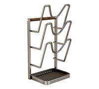 Generico Pot Lid Holder - Carbon Steel Rack With Removable Drip Tray Beech Wood Handle | Multifunctional Kitchen Organizer Stand For Cutting Board Plate Spoon Fork Spatula Cabinet Pantry Apartment