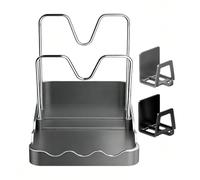 Generico Pot Lid Holder & Kitchen Organizer - Compact 2-in-1 Countertop Storage Rack with Sponge Drainers | Easy Placement Gray Stand for Lids, Spatulas, Spoons & Rags, No Assembly Required