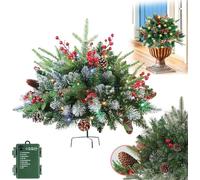 Generico Pre Lit Planter Bushes,Christmas Urn Filler,Holiday Planter Filler Outdoor Decorations,Lighted Artificial Xmas Pine Trees with Tripod Stake with 60 LED Lights
