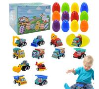 Generico Prefilled Easter Eggs - Kids Prize Toy Set, Pull Back Construction Car Collection, Cartoon Vehicle Assortment | Pull Back Construction Vehicle Cartoon Car Kids Aged 3-8 Years Old Accessory