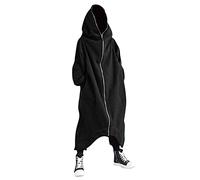Generico Prendas De Abrigo De Color Sólido para Personalidad Estilo Cuerpo Completo Manga Larga Cremallera Sudadera con Capucha Larga Chaqueta De (Black XXL)