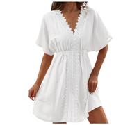 Generico Prendisole Donna Estivo Cotone,Copricostume Donna Mare, Copri Costume Sexy Kimono Curvy Costumi Da Spiaggia Cover Up Caftano Senza Segni Abbronzatura Piscina Dress Summer Weiße S