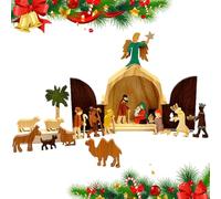 Generico Presepe in legno,Decorazioni per presepe artigianale natalizio Figura in legno | Squisita decorazione per la tavola di Natale con presepe per il soggiorno della fattoria