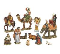 Generico Presepe Natività Lusso con 10 soggetti Re Magi con ELEFANTI Fino a 20 cm CON BASE LEGNO Personaggi in Resina Giuseppe Maria Gesù Bambino, Bue e Asinello, Angelo, Pastore con Pecora