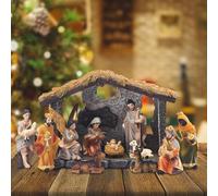 Generico Presepe | Set presepe con figure in resina da 12 pezzi | Figurine tradizionali della scena del presepe della stalla di Natale | Decorazioni natalizie creative per la nascita di Gesù