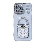 Generico Pretty Lady Case Cover for iPhone with Mirror, Electroplated makeup mirror holder mobile phone case with Invisible Stand (For iPhone 15 Plus,Silver)