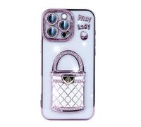 Generico Pretty Lady Case Cover for iPhone with Mirror, Electroplated makeup mirror holder mobile phone case with Invisible Stand (For iPhone 13 Pro Max,Pink)