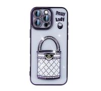 Generico Pretty Lady Case Cover for iPhone with Mirror, Electroplated makeup mirror holder mobile phone case with Invisible Stand (For iPhone 14,Purple)