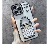 Generico Pretty Lady Case Cover for iPhone with Mirror, Glitter Magnetic Case with Invisible Stand, Electroplated Lens, Drop-proof and Fully Covered, for iPhone 16/15/14/13/12 Series (Black,15 Pro)