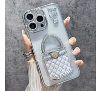Generico Pretty Lady Case Cover for iPhone with Mirror, Glitter Magnetic Case with Invisible Stand, Electroplated Lens, Drop-proof and Fully Covered, for iPhone 16/15/14/13/12 Series (Silver,13)