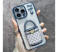 Generico Pretty Lady Case Cover for iPhone with Mirror, Glitter Magnetic Case with Invisible Stand, Electroplated Lens, Drop-proof and Fully Covered, for iPhone 16/15/14/13/12 Series (Blue,14 Pro)