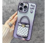 Generico Pretty Lady Case Cover for iPhone with Mirror, Glitter Magnetic Case with Invisible Stand for 11/12/13/14/15/16 Pro Max (For iPhone 15 Pro,Purple)