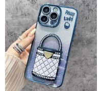 Generico Pretty Lady Case Cover for iPhone with Mirror, Glitter Magnetic Case with Invisible Stand for 11/12/13/14/15/16 Pro Max (For iPhone 12 Pro,Blue)