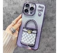 Generico Pretty Lady Case Cover for iPhone with Mirror, Glitter Magnetic Case with Invisible Stand, Fully Covered and Drop-proof, for iPhone 16/15/14/13/12 Series (Purple,14pro)