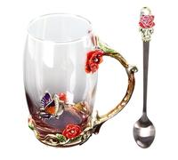 Generico Pretty Tea Cup - Mug and Spoon for Women Floral Drink Cup for Valentines Day | Elegant Glass Cups Spoon Set for Grandma, Mom, Wife, Girlfriend, Sister