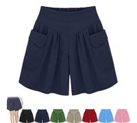 Generico Primarilyx Shorts, Primarilyx Women Beach Casual Hot Shorts Summer Pleated Wide Leg Short with Elastic Waistband (Navy,L)