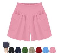 Generico Primarilyx Shorts, Primarilyx Women Beach Casual Hot Shorts Summer Pleated Wide Leg Short with Elastic Waistband (Pink,6XL)