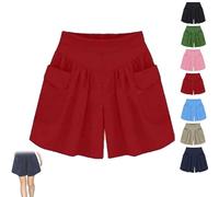 Generico Primarilyx Shorts, Women Beach Casual Hot Shorts with Elastic Waistband, High Waists Loose Comfortable, for Daily Wear (L,Red)