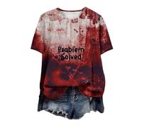 Generico Problem Solved T-Shirt Halloween - Sangue Finto Top Taglie Forti Camicia Casual Divertente da Donna Con Stampa a Maniche Corte