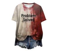 Generico Problem Solved T-Shirt Halloween - Sangue Finto Top Taglie Forti Camicia Casual Divertente da Donna Con Stampa a Maniche Corte