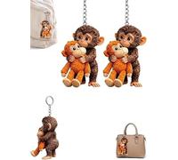 Generico Protect Punch The Monkey, portachiavi 3D con scimmia in peluche da appendere, divertente scimmia che abbraccia portachiavi per zaino, chiavi dell'auto (2pcs)