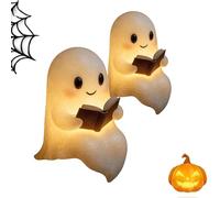 Generico Pubyfun/Fanyil Glowspirit, Cute Ghost Reading Book Lamp, Resin Halloween Ghost Night Light, 3D Little Ghost Lamp (Small + Big)