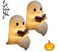 Generico Pubyfun/Fanyil Glowspirit, Cute Ghost Reading Book Lamp, Resin Halloween Ghost Night Light, 3D Little Ghost Lamp (2 Small)