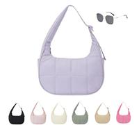 Generico Puffer Crescent Shoulder Bag for Women,Small Puffer Bag,Nylon Quilted Shoulder Purses with Adjustable Strap (purple)