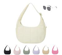 Generico Puffer Crescent Shoulder Bag for Women,Small Puffer Bag,Nylon Quilted Shoulder Purses with Adjustable Strap (white)