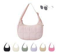 Generico Puffer Crescent Shoulder Bag for Women,Small Puffer Bag,Nylon Quilted Shoulder Purses with Adjustable Strap (pink)