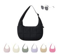 Generico Puffer Crescent Shoulder Bag for Women,Small Puffer Bag,Nylon Quilted Shoulder Purses with Adjustable Strap (black)
