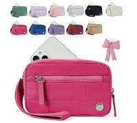 Generico Puffer Wristlet Wallet Fits Phone, Convely Essential Wristlet, Nylon Quilted Wallet with 3 Zipper, for Business, Trip (Dark Red)