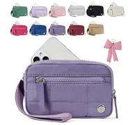 Generico Puffer Wristlet Wallet Fits Phone, Convely Essential Wristlet, Nylon Quilted Wallet with 3 Zipper, for Business, Trip (Dark Purple)