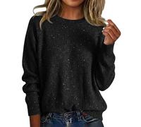 Generico Pull Donna con Paillettes a Maniche Lunghe, Top Elegante in Maglia a Girocollo per Serata e Occasioni Speciali