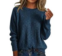 Generico Pull Donna con Paillettes a Maniche Lunghe, Top Elegante in Maglia a Girocollo per Serata e Occasioni Speciali