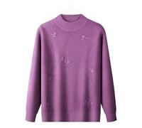 Generico Pullover Donna,Maglione Lavorato A Maglia A Coste da Donna, per Donne di Mezza età E Anziane, con Ricamo Floreale E Strass, Girocollo, Manica Lunga, Pullover, Autunno Inverno, Felpa Viola L