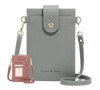 Generico Purrcase Women's Ultra-Slim Vertical Phone Wallet - Card Holder with Pockets, PU Mini Crossbody Bag with Card Slots and Pockets (Gray)